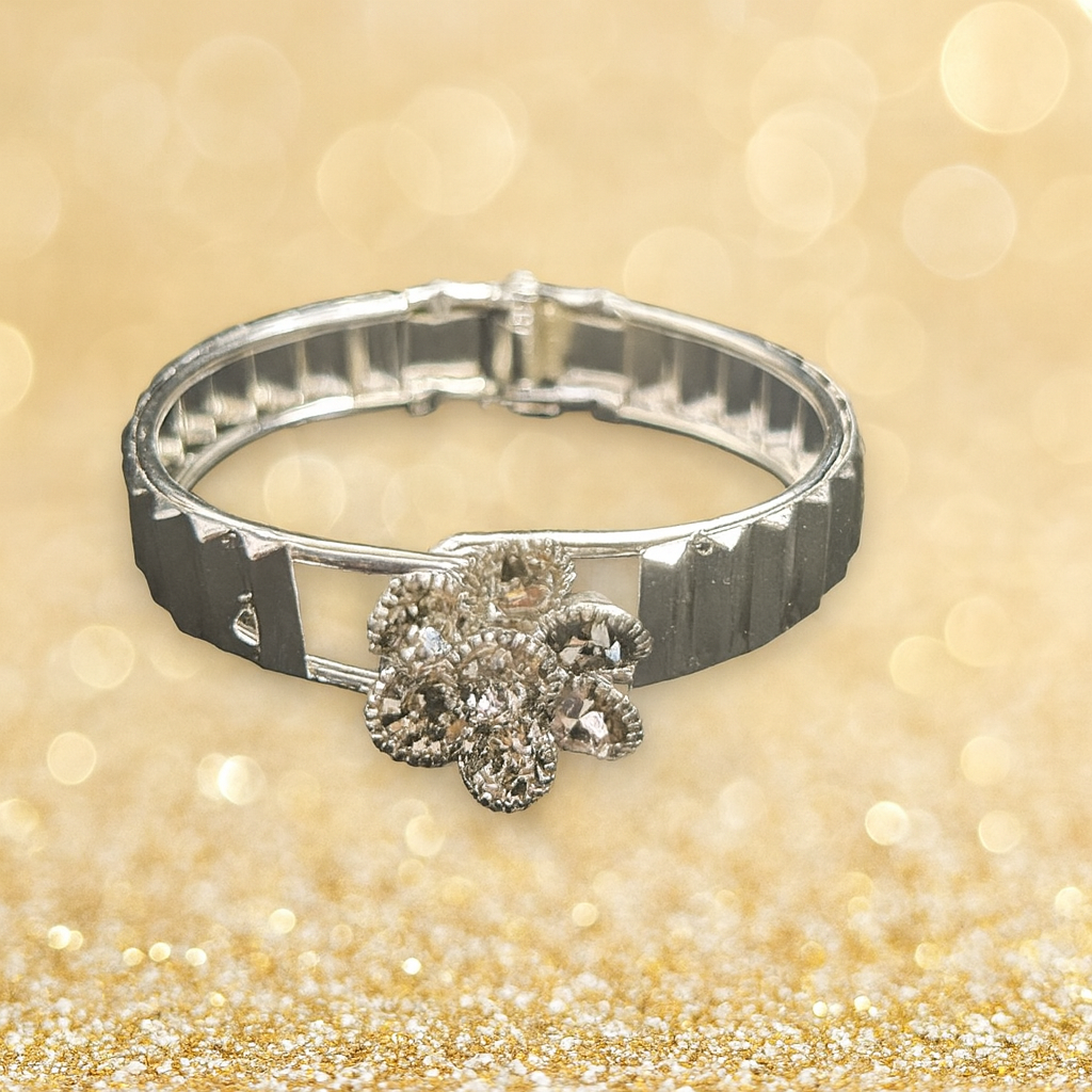 Silver Floral Stone-Studded Bracelet
