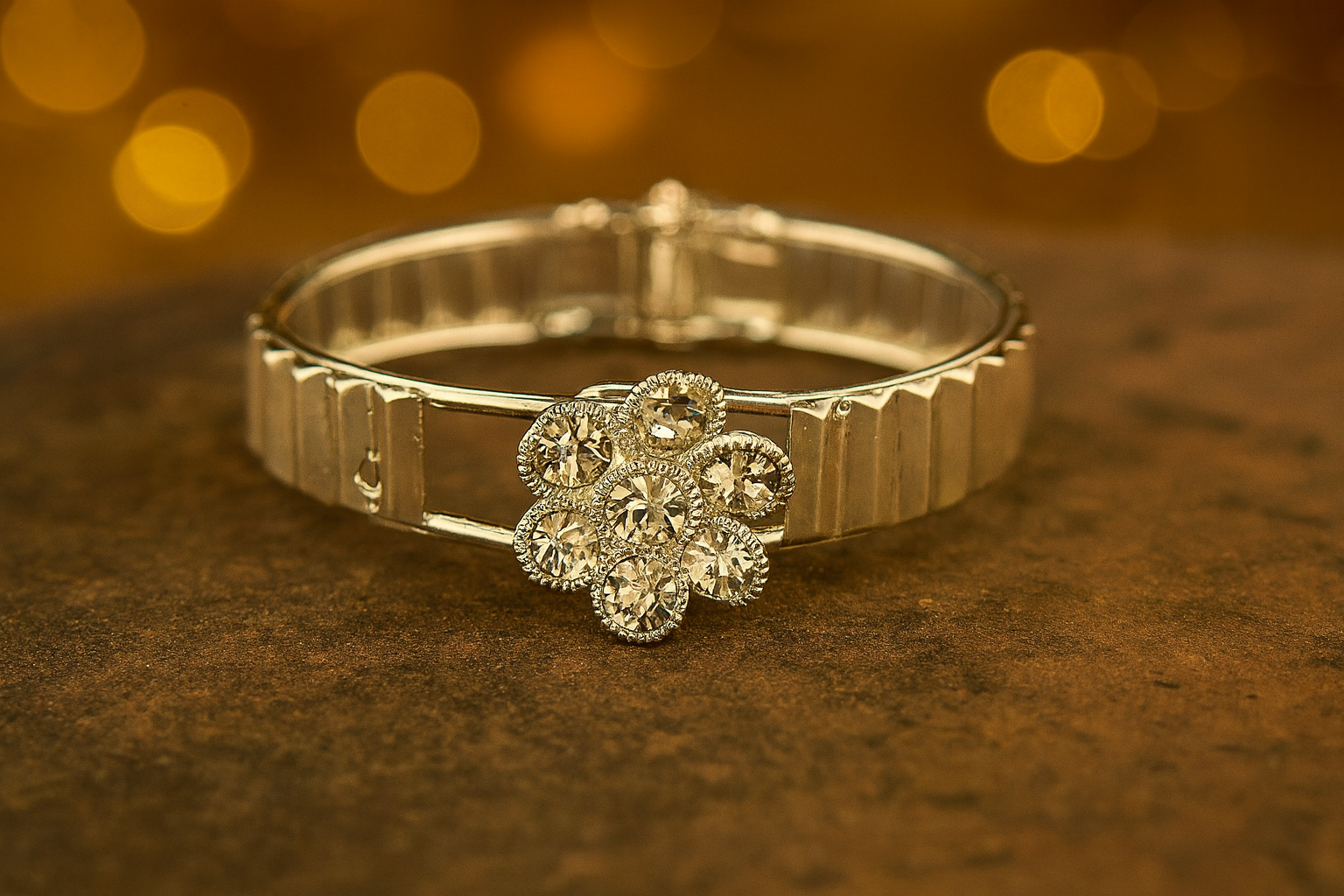 Silver Floral Stone-Studded Bracelet