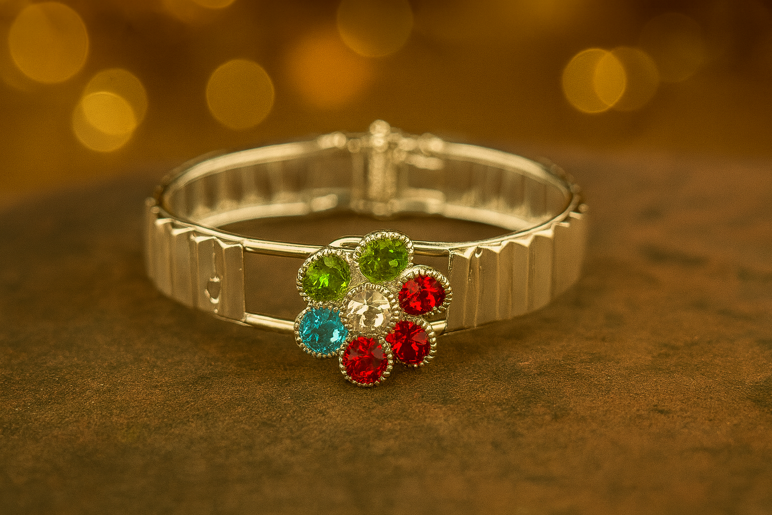Multicolor Floral Silver Bracelet