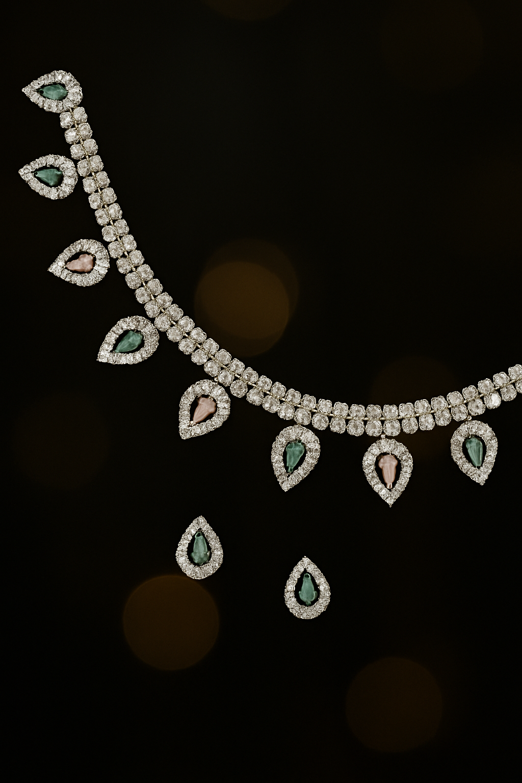 Sparkling Teardrop Diamond Necklace Set with Pastel Accents