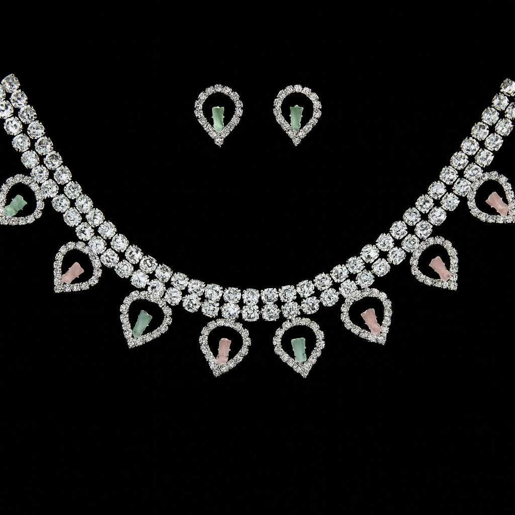 Sparkling Teardrop Diamond Necklace Set with Pastel Accents
