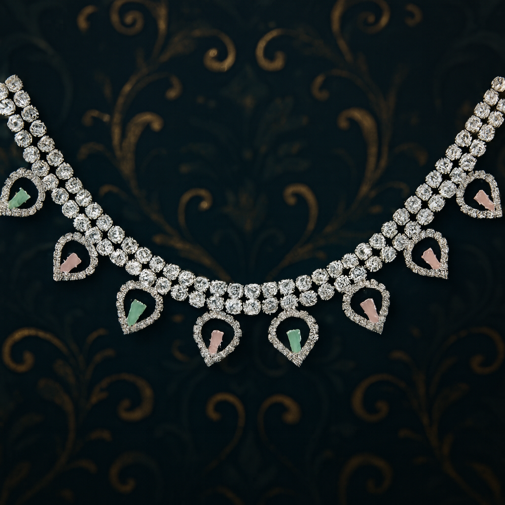 Sparkling Teardrop Diamond Necklace Set with Pastel Accents
