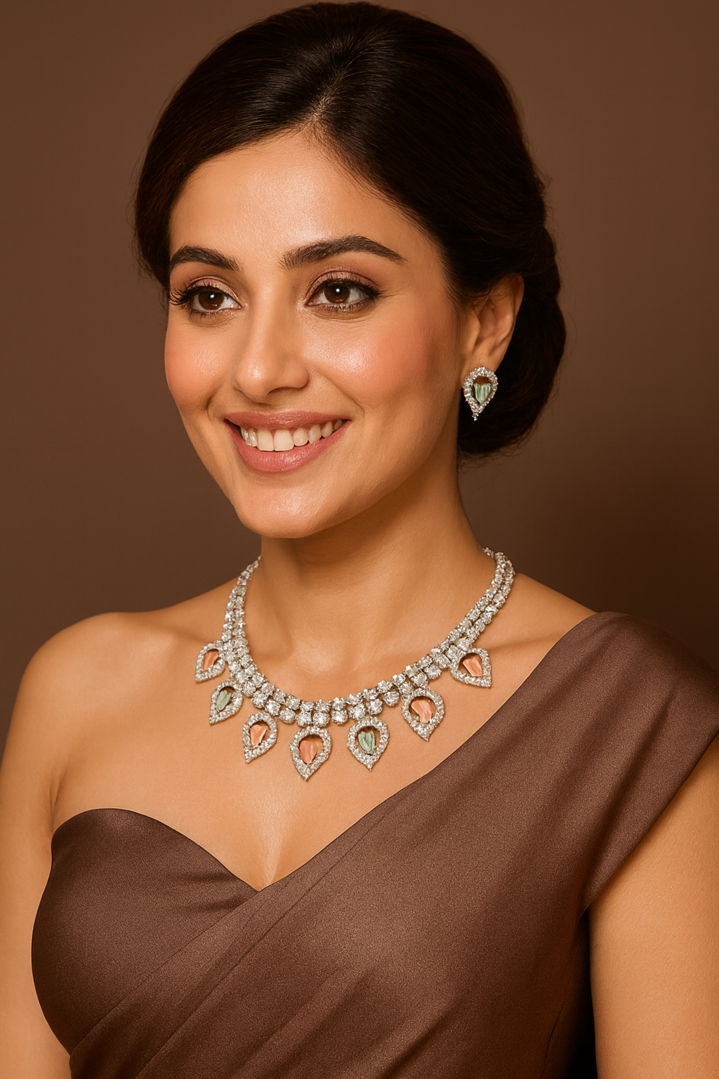 Sparkling Teardrop Diamond Necklace Set with Pastel Accents