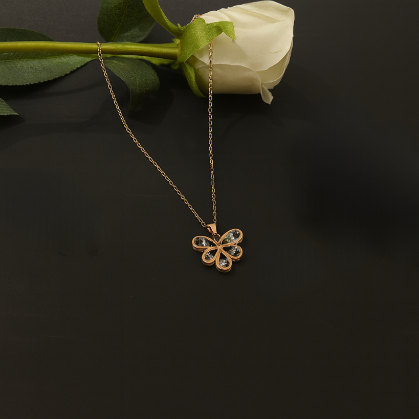 Rose Gold Flower Pendant Jewellery Set
