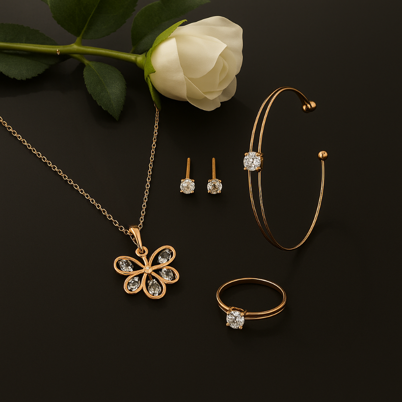 Rose Gold Flower Pendant Jewellery Set