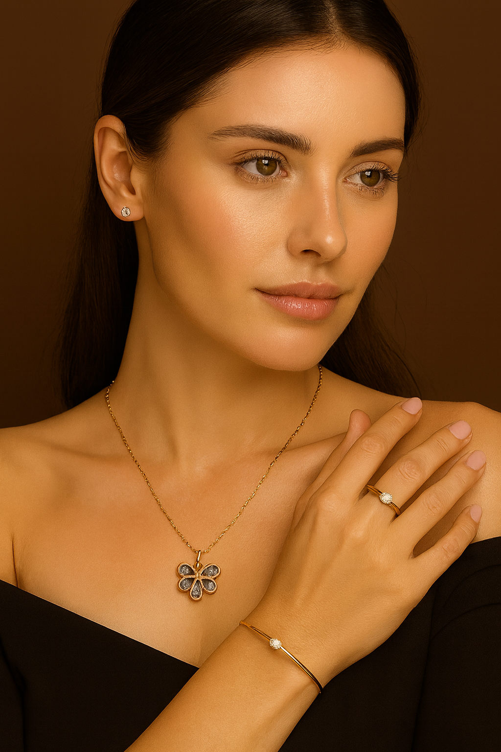 Rose Gold Flower Pendant Jewellery Set