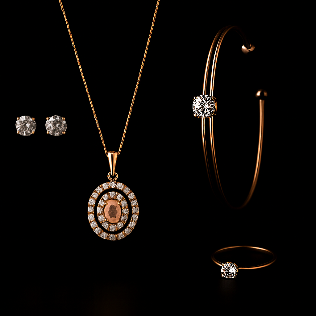 Radiant Oval Diamond Halo Necklace Set in Gold Finish