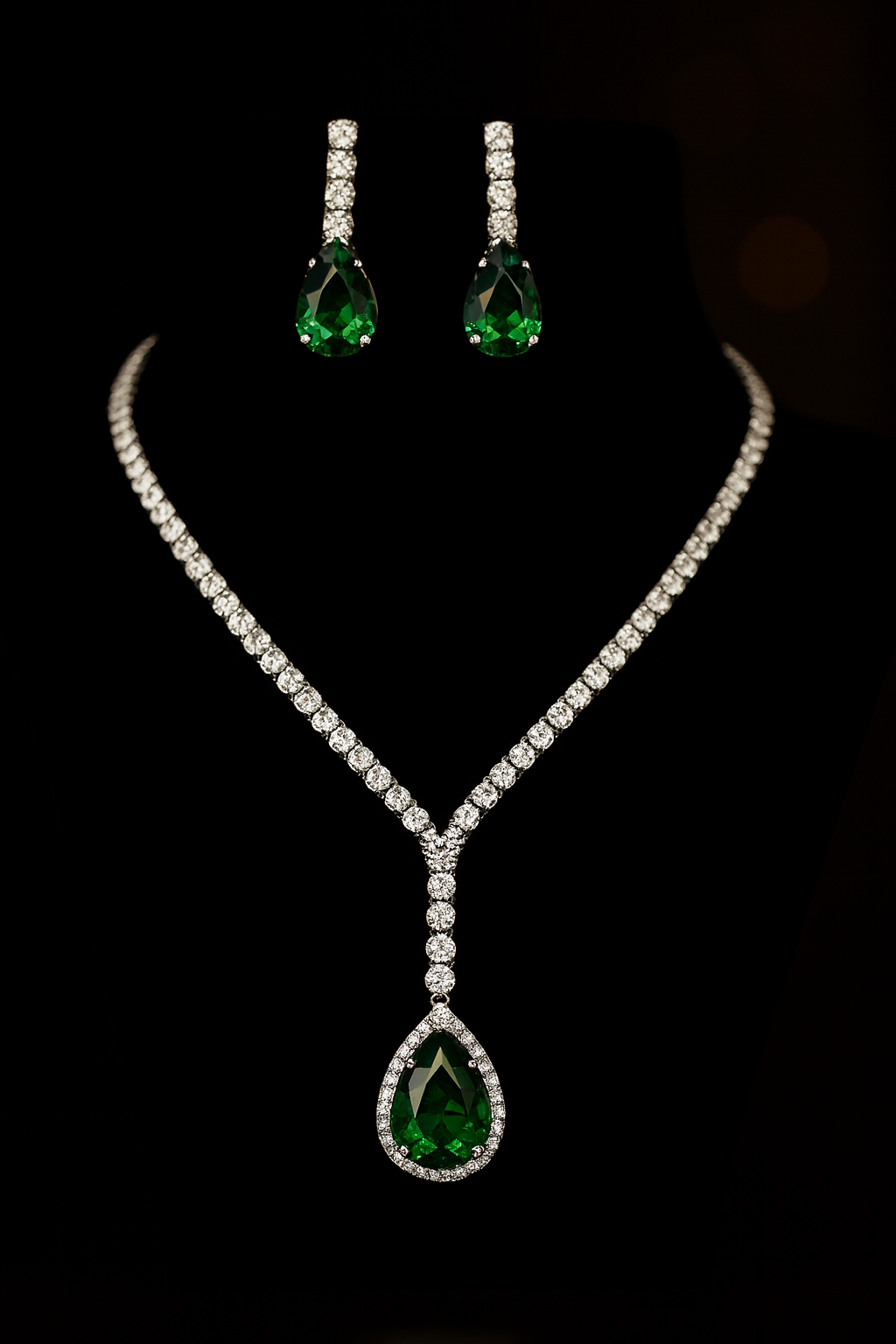 Royal Green Teardrop Pendant Set with Earrings