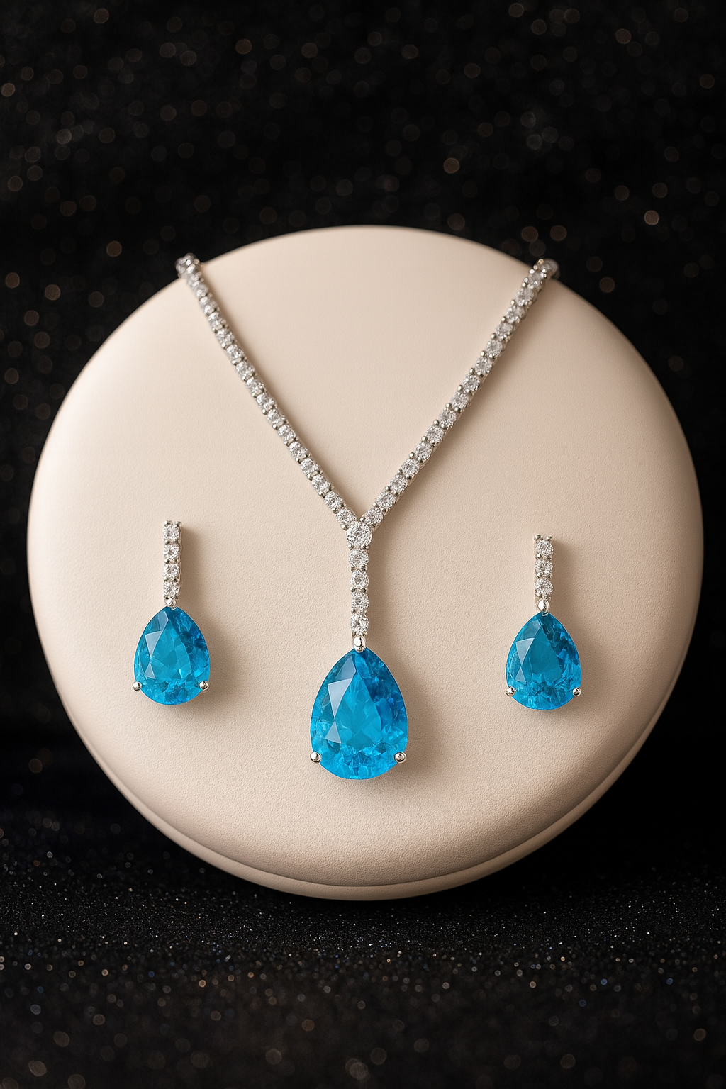 Graceful Blue Teardrop Pendant Set with Matching Earrings