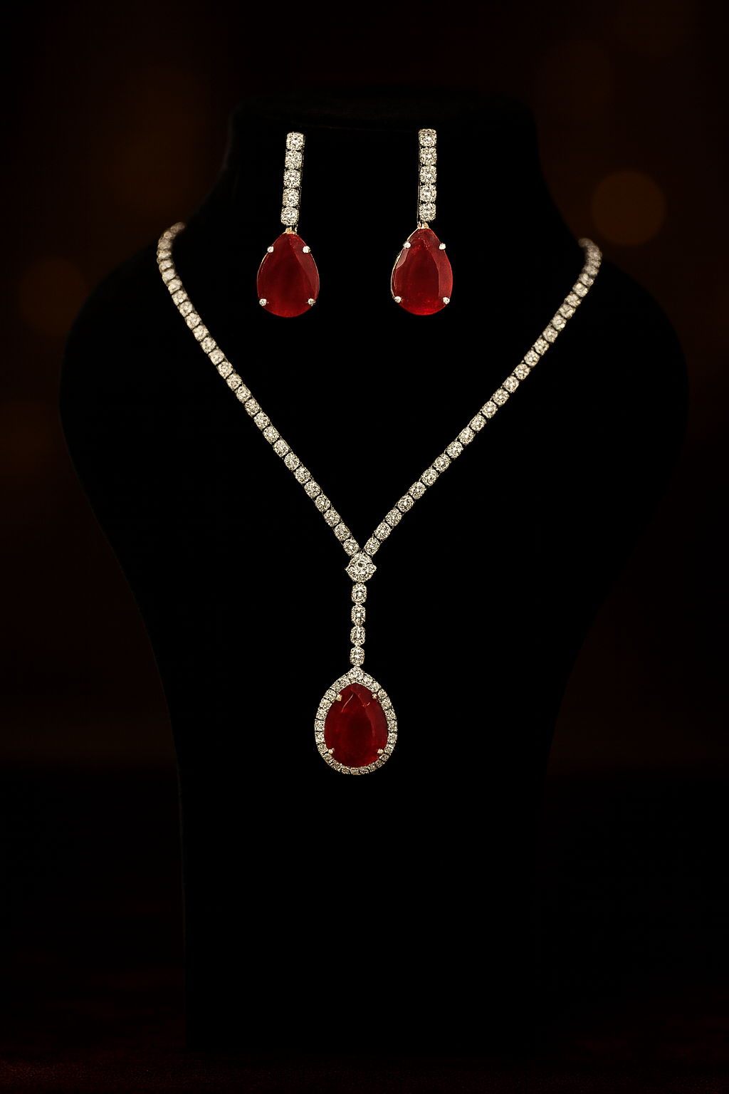 Graceful Red Teardrop Pendant Set with Matching Earrings