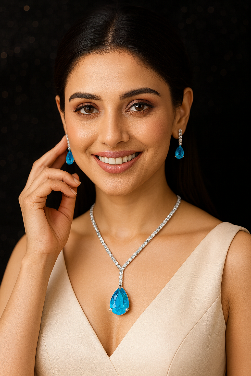 Graceful Blue Teardrop Pendant Set with Matching Earrings