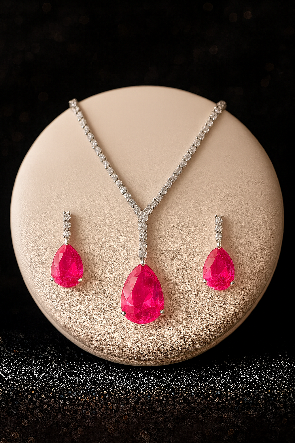 Graceful Pink Teardrop Pendant Set with Matching Earrings