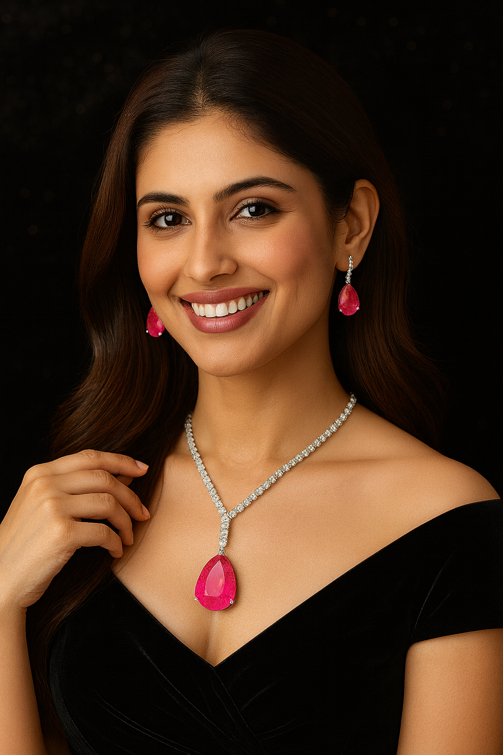 Graceful Pink Teardrop Pendant Set with Matching Earrings