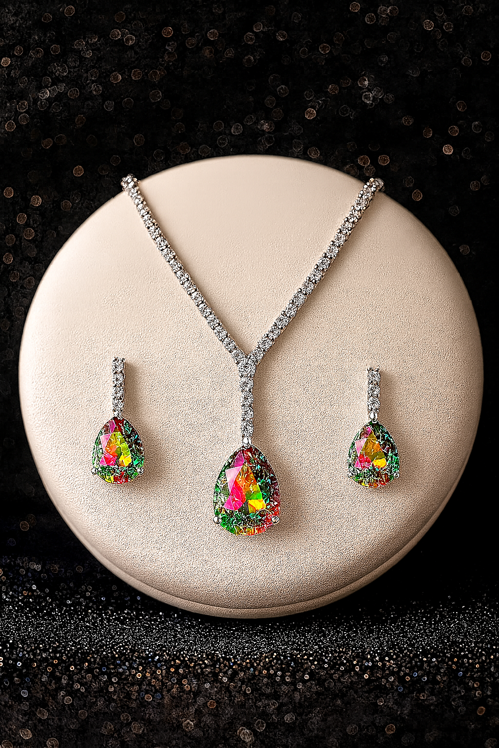 Graceful Multicolor Teardrop Pendant Set with Matching Earrings
