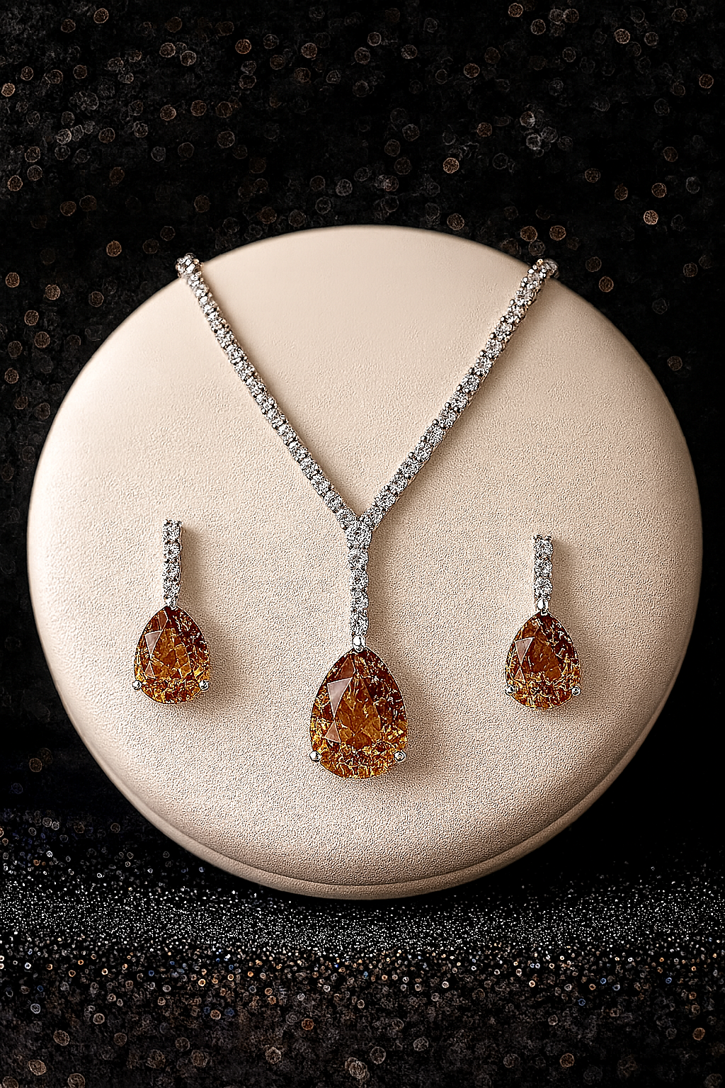 Graceful Brown Teardrop Pendant Set with Matching Earrings