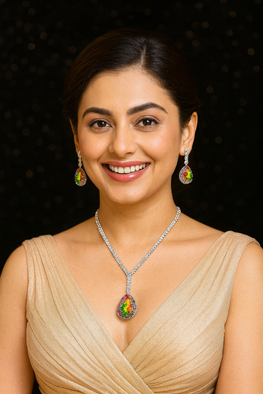 Graceful Multicolor Teardrop Pendant Set with Matching Earrings
