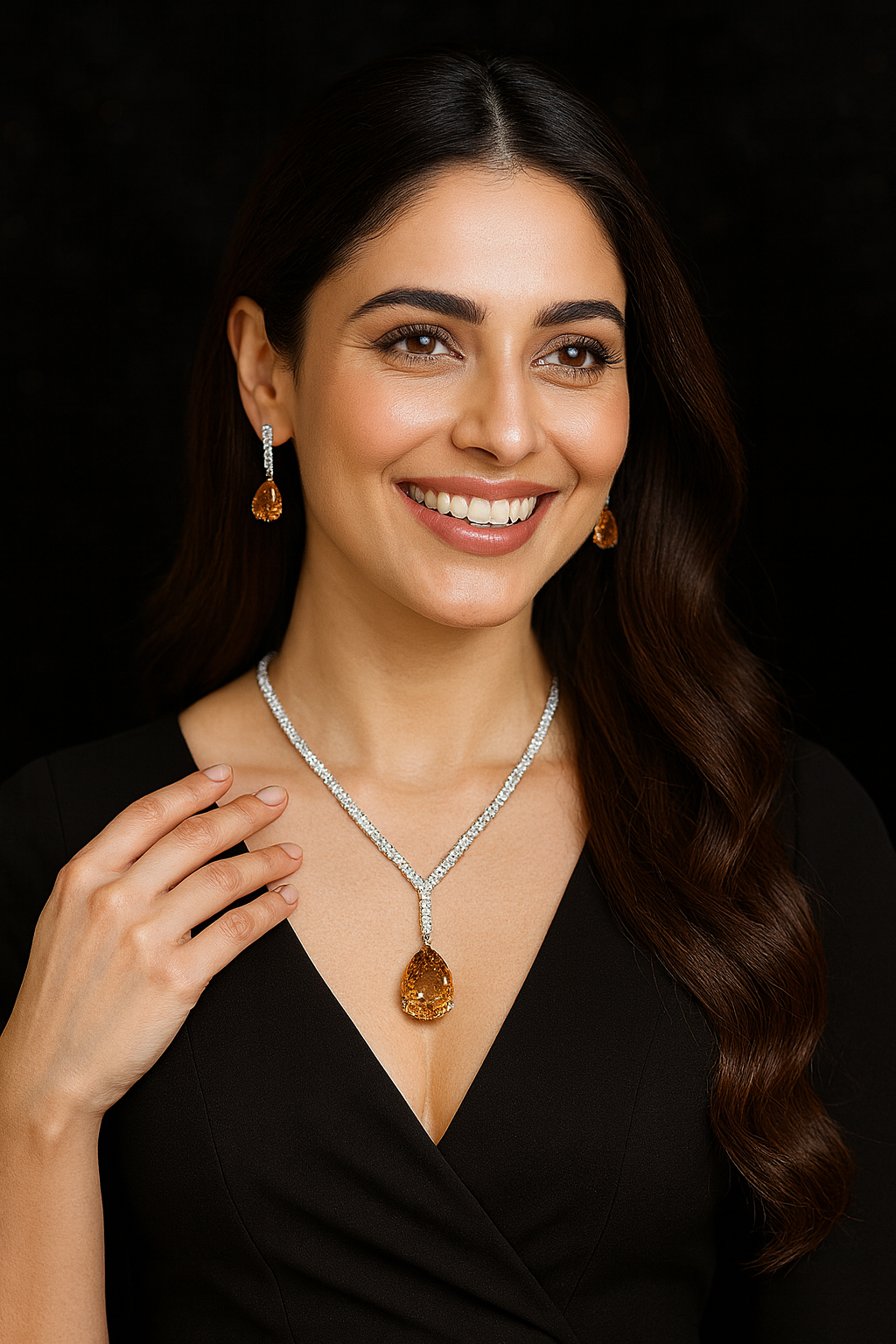 Graceful Brown Teardrop Pendant Set with Matching Earrings
