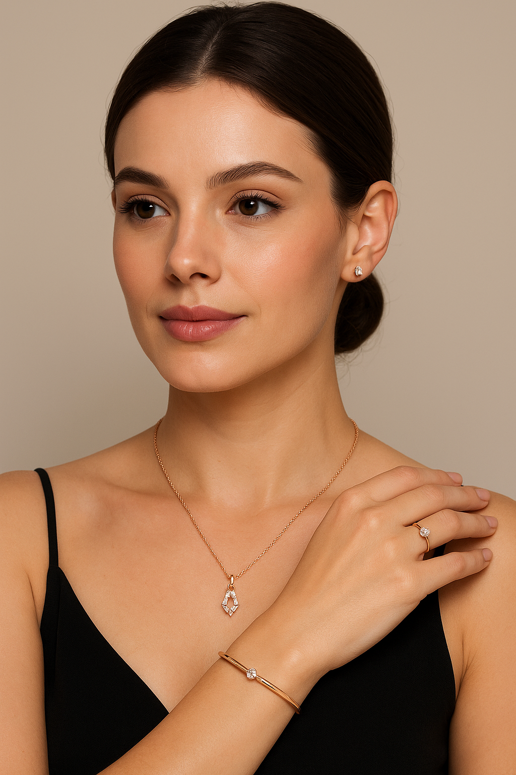 Rose Gold Diamond Style Pendant Jewellery Set