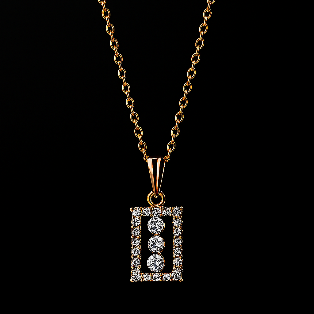 Rose Gold Square Style Pendant Jewellery Set
