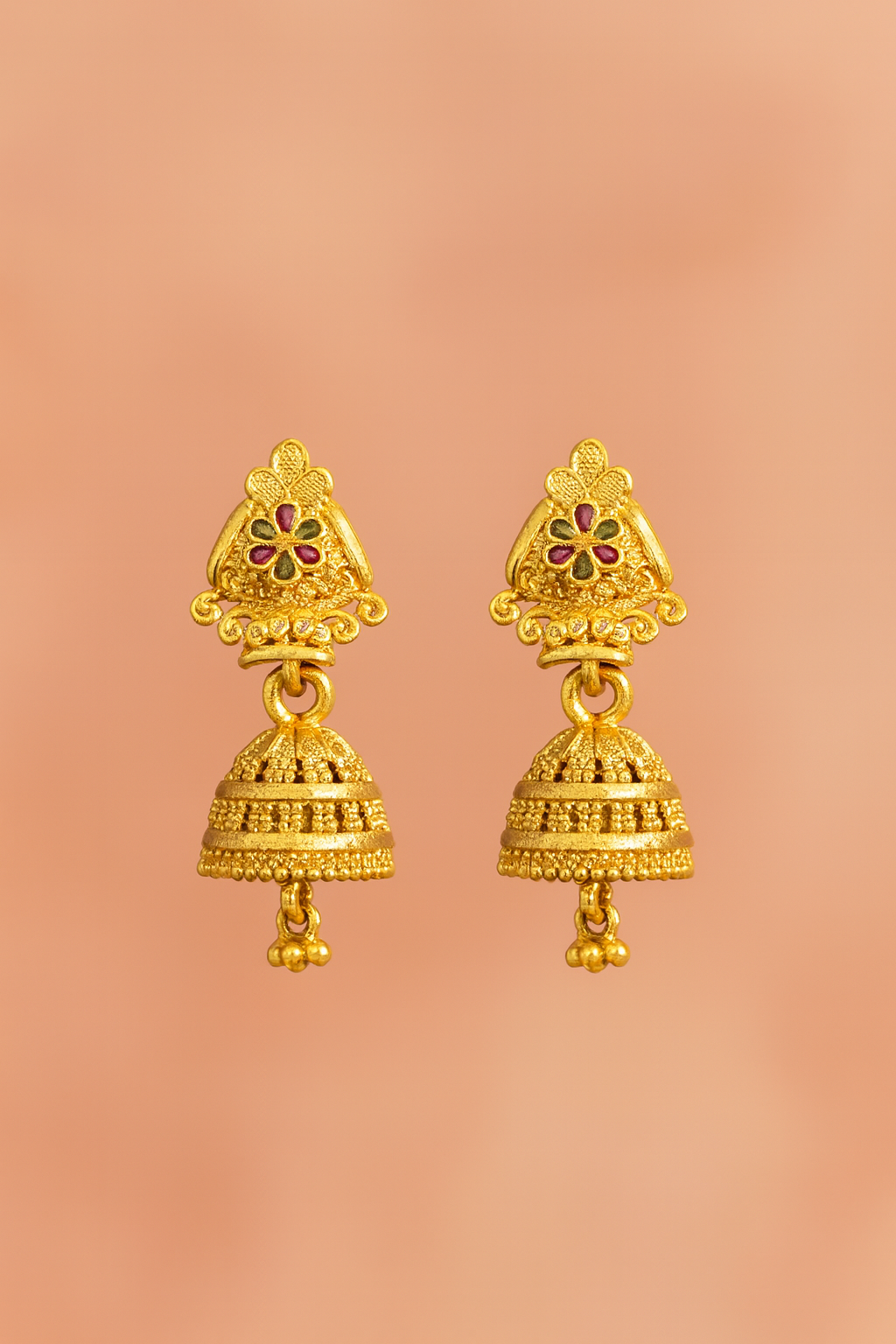 Elegant Gold-Plated Jhumka Earrings with Floral Design