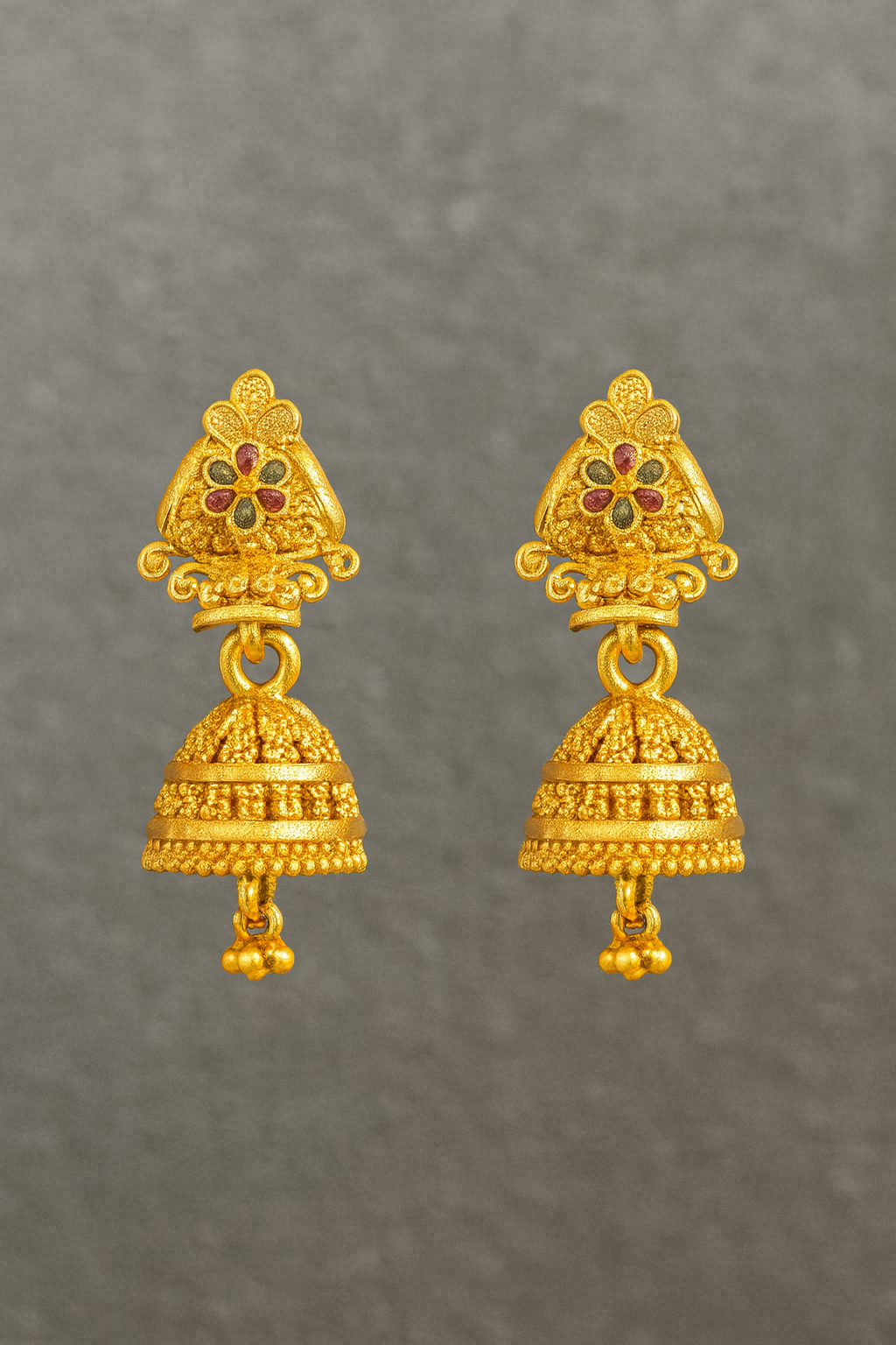 Elegant Gold-Plated Jhumka Earrings with Floral Design