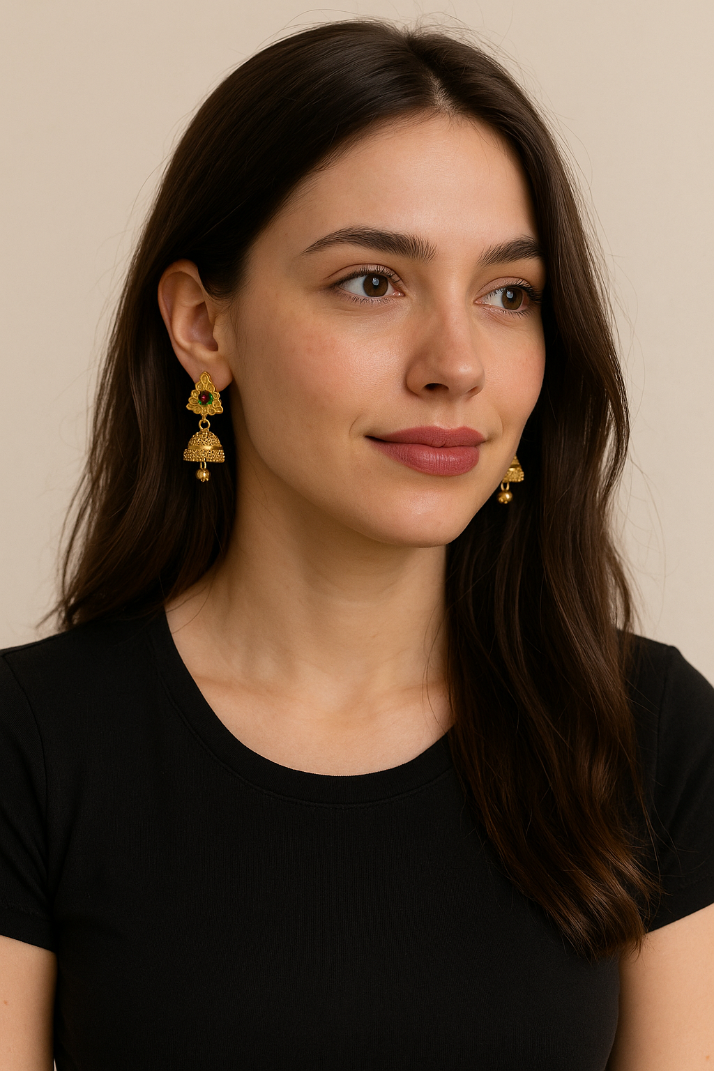 Elegant Gold-Plated Jhumka Earrings with Floral Design
