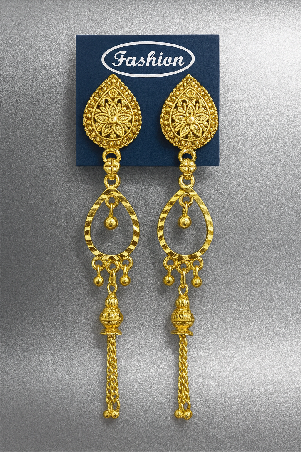 Elegant Gold-Plated Teardrop Dangle Earrings with Floral Motif