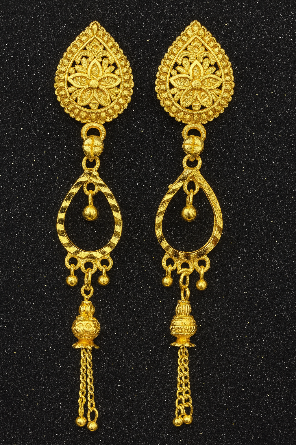 Elegant Gold-Plated Teardrop Dangle Earrings with Floral Motif