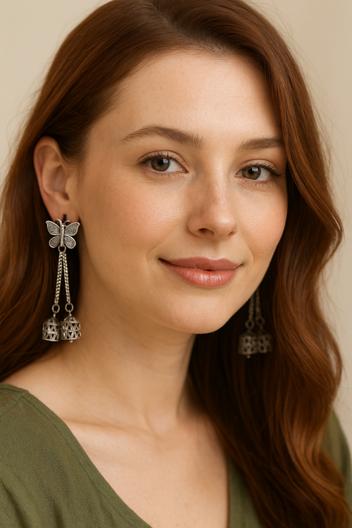 Butterfly Charm Oxidized Silver Dangler Earrings