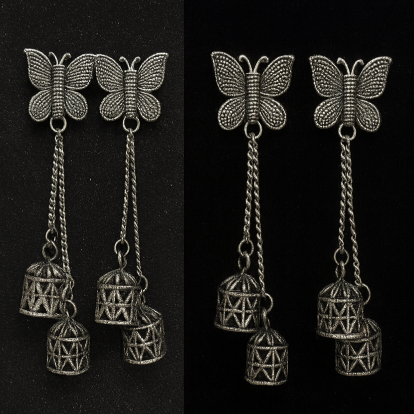 Butterfly Charm Oxidized Silver Dangler Earrings