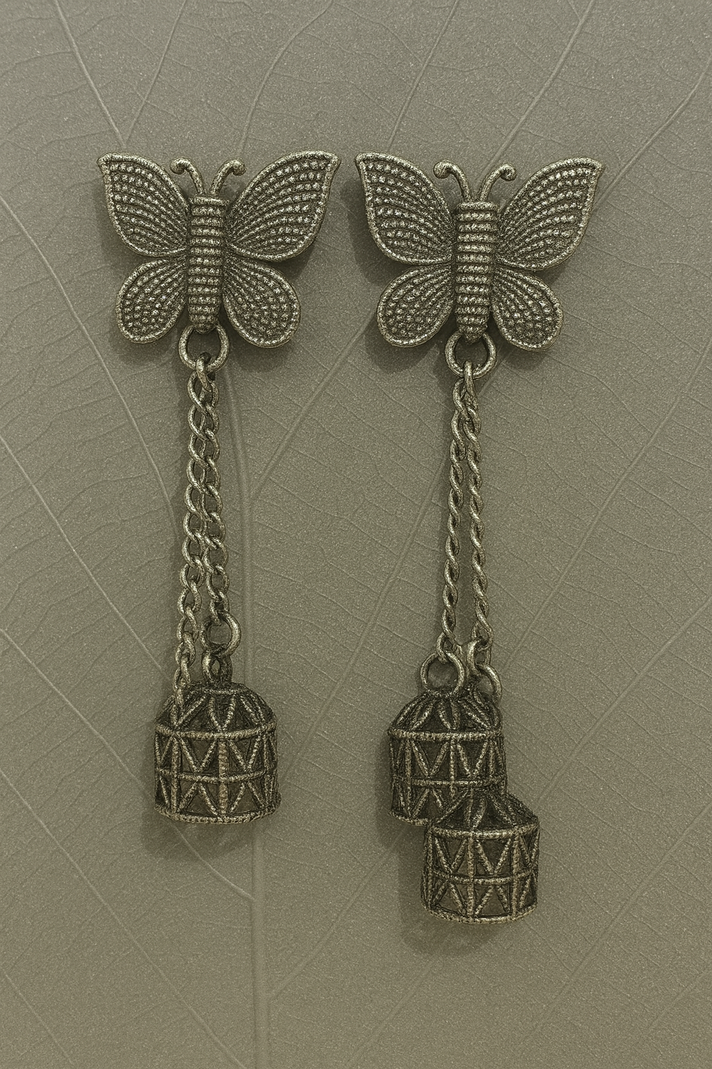 Butterfly Charm Oxidized Silver Dangler Earrings