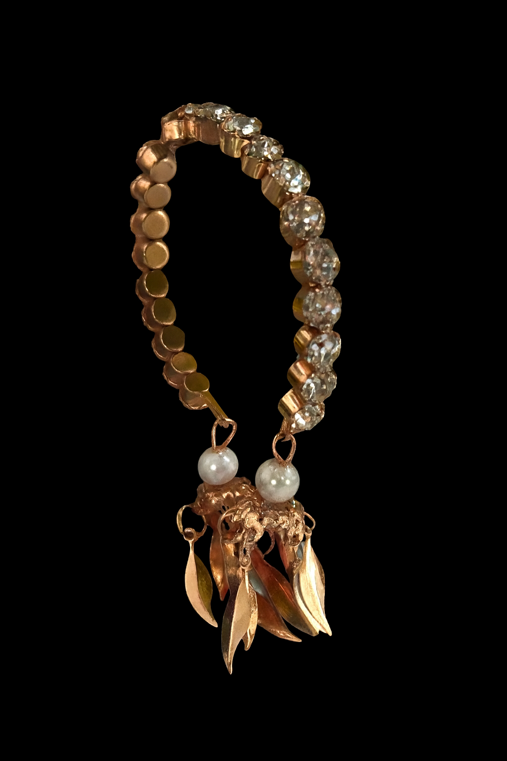 Elegant Rose Gold Leaf Charm Bracelet with Crystal Accents