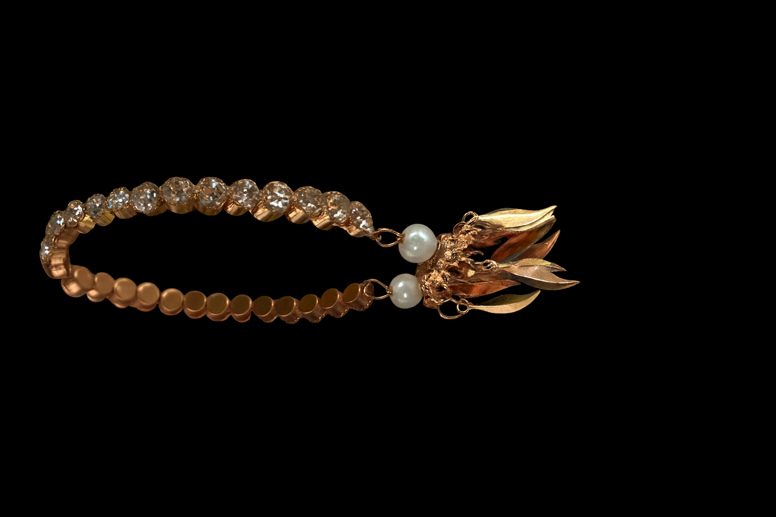 Elegant Rose Gold Leaf Charm Bracelet with Crystal Accents