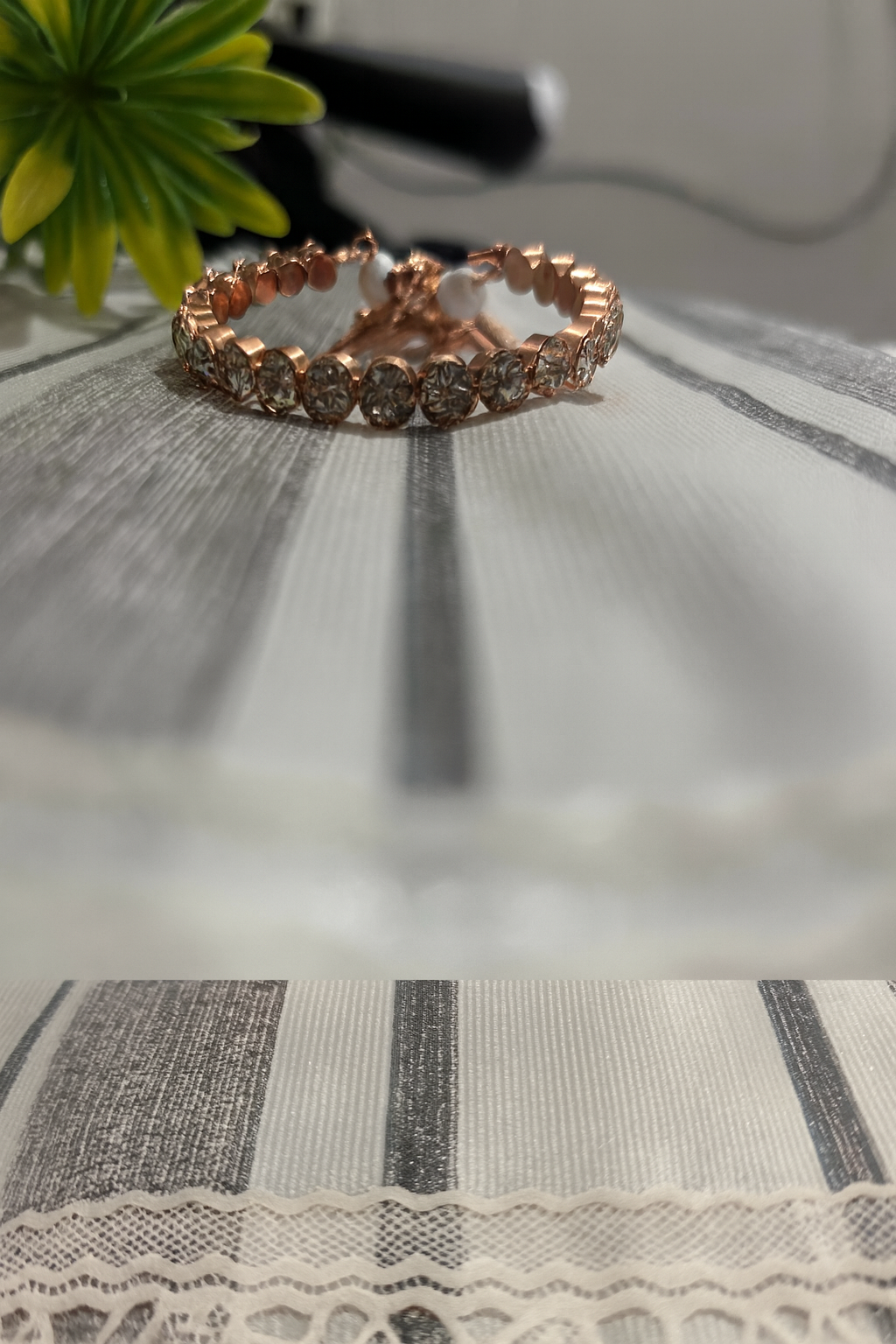 Elegant Rose Gold Leaf Charm Bracelet with Crystal Accents
