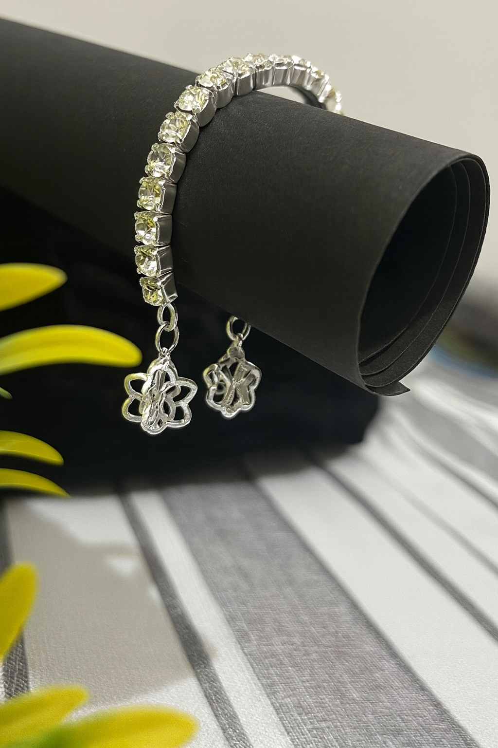 Elegant Crystal Clover Charm Silver Bracelet