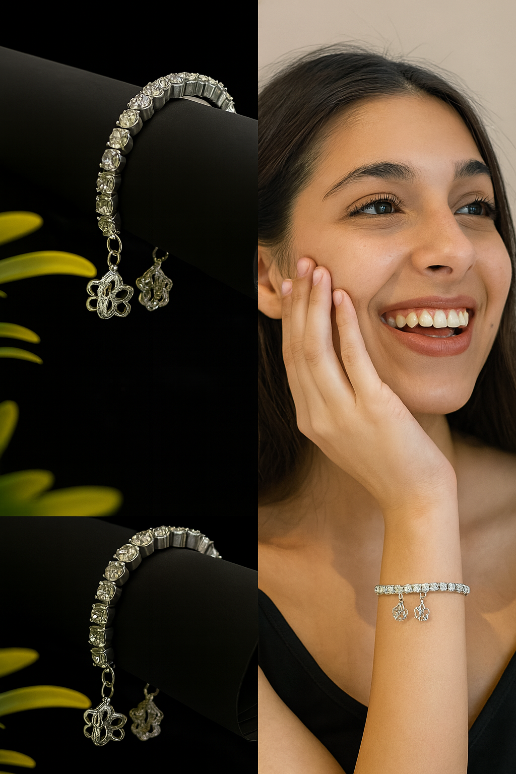 Elegant Crystal Clover Charm Silver Bracelet