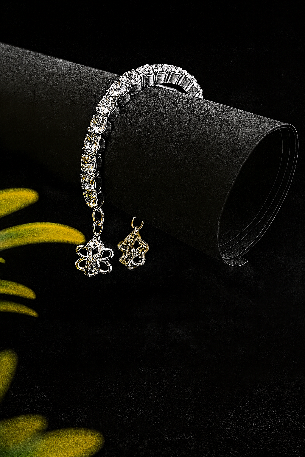 Elegant Crystal Clover Charm Silver Bracelet