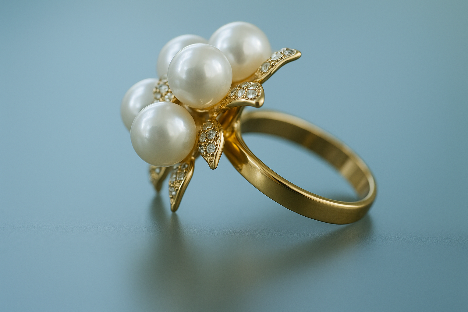Elegant Pearl Blossom Ring with Diamond Accents