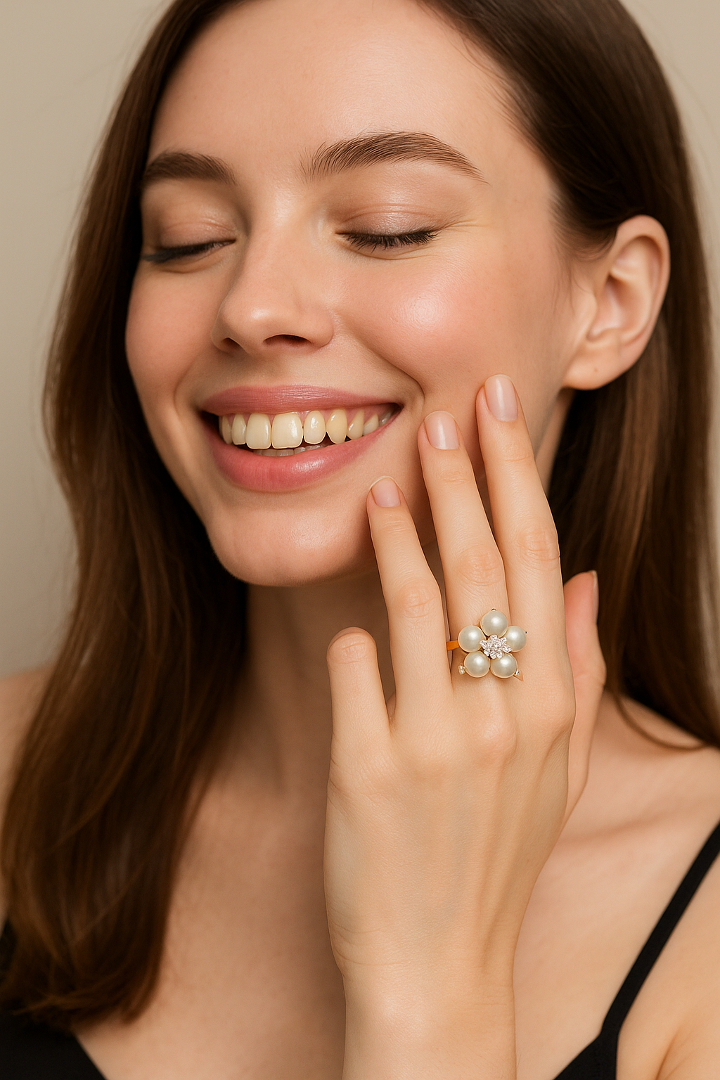 Elegant Pearl Blossom Ring with Diamond Accents