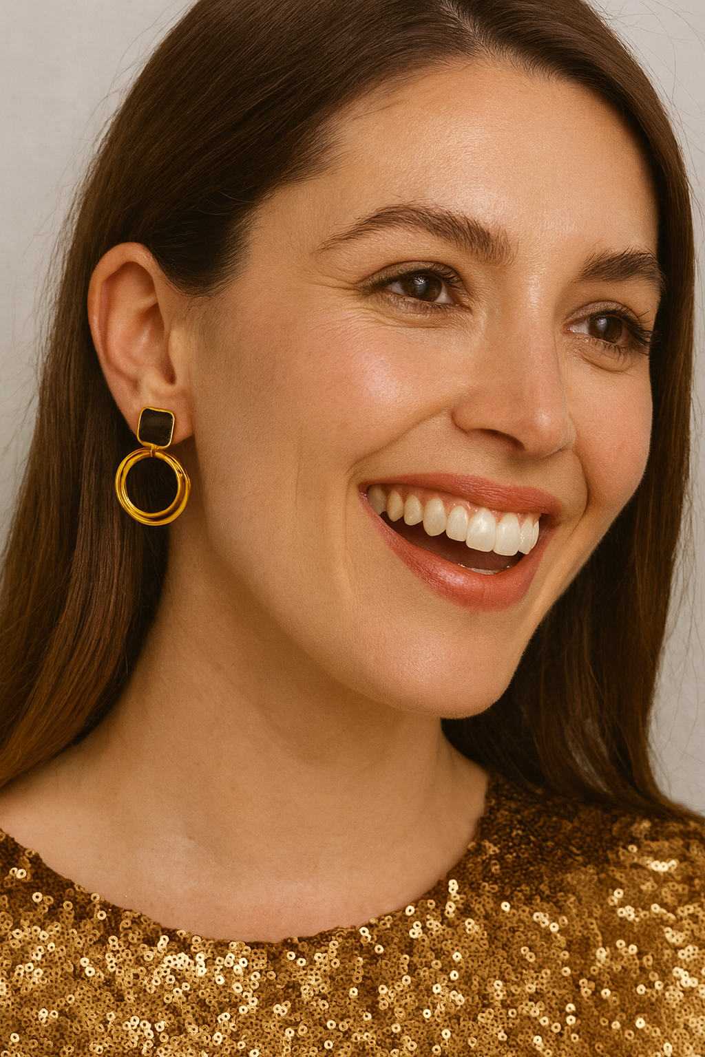 Elegant Gold Hoop Earrings with Black Stone Studs