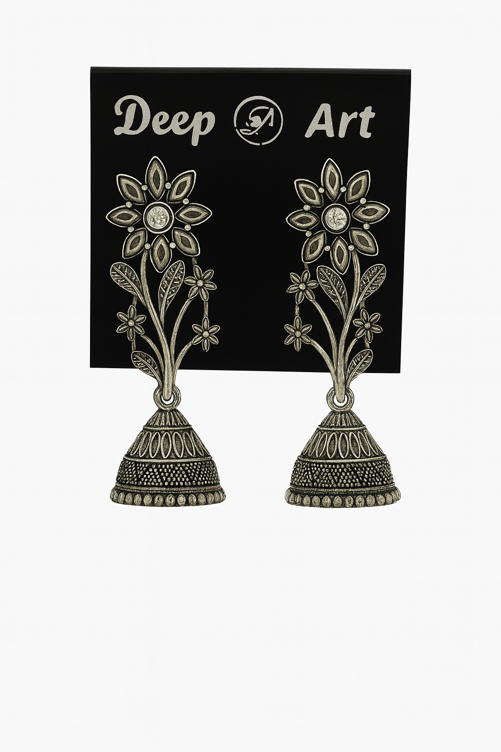 Elegant Floral Oxidized Silver Jhumka Earrings