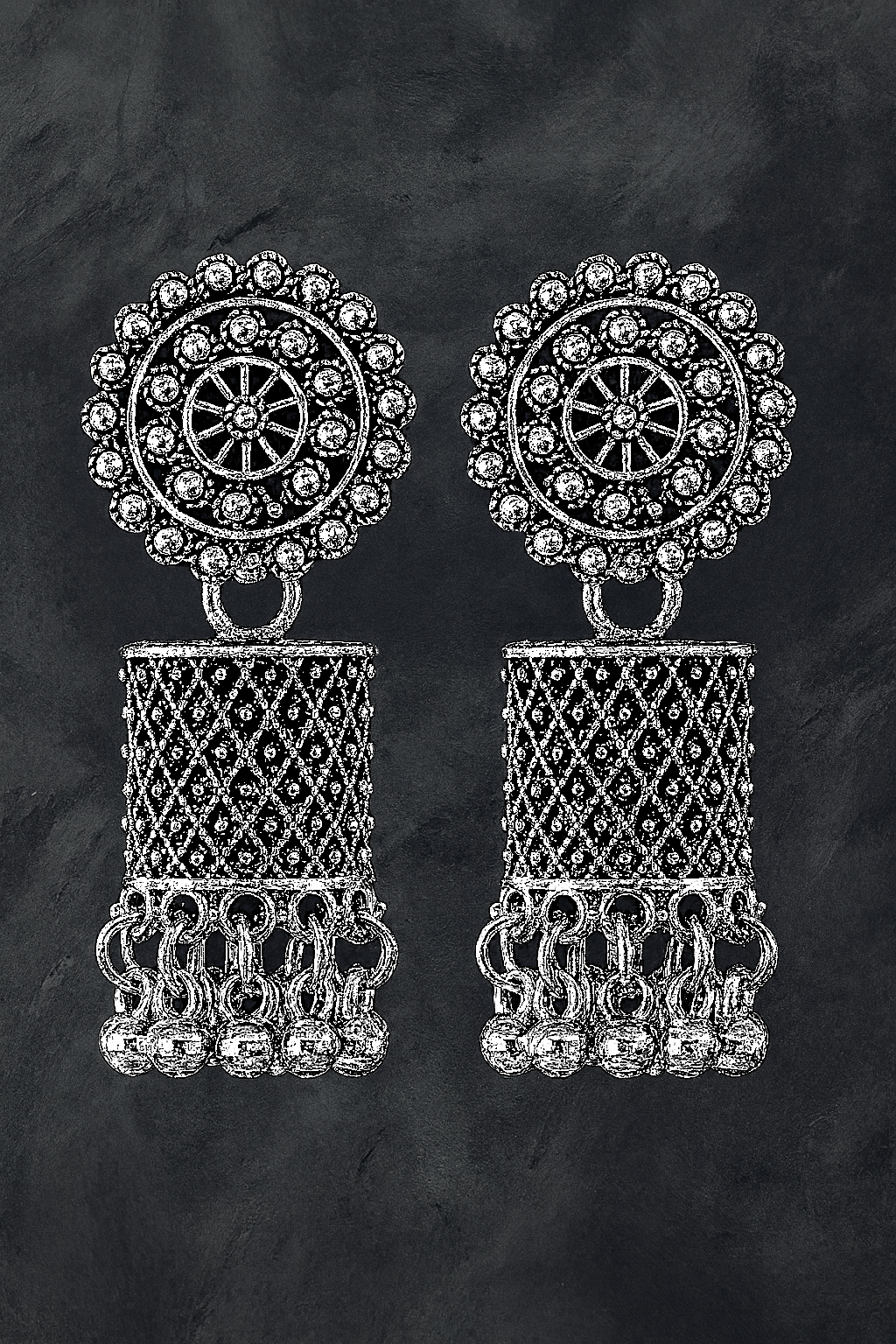 Elegant Oxidized Silver Jhumka Earrings