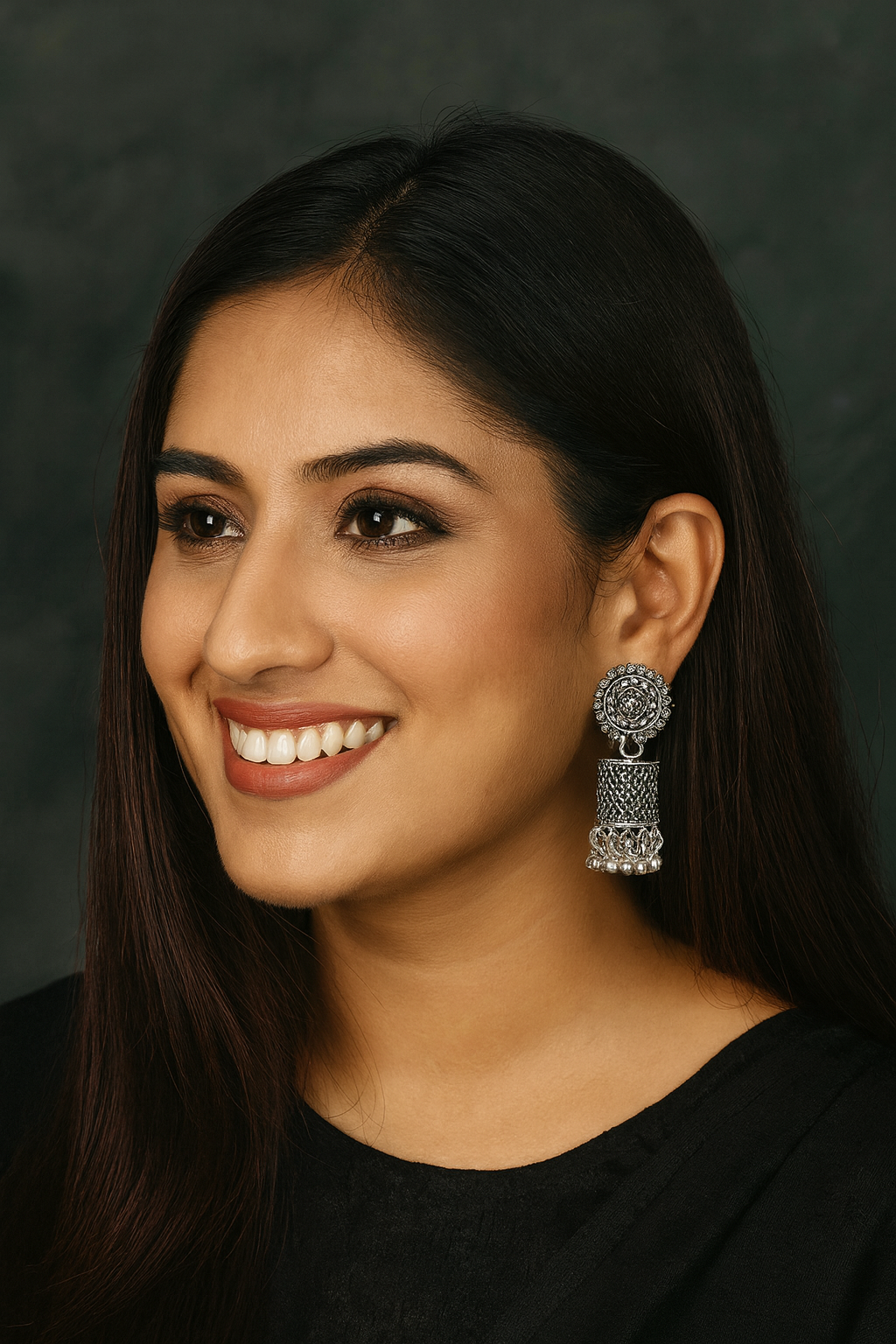 Elegant Oxidized Silver Jhumka Earrings