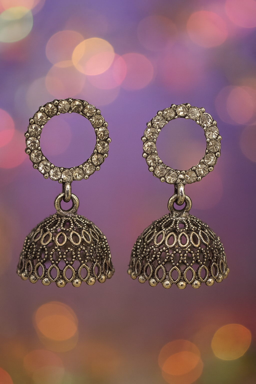 Elegant Silver Oxidized Jhumka Earrings
