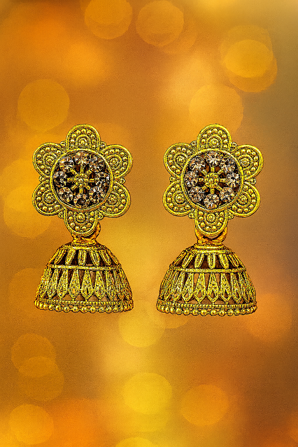 Floral Stud Golden Jhumka Earrings