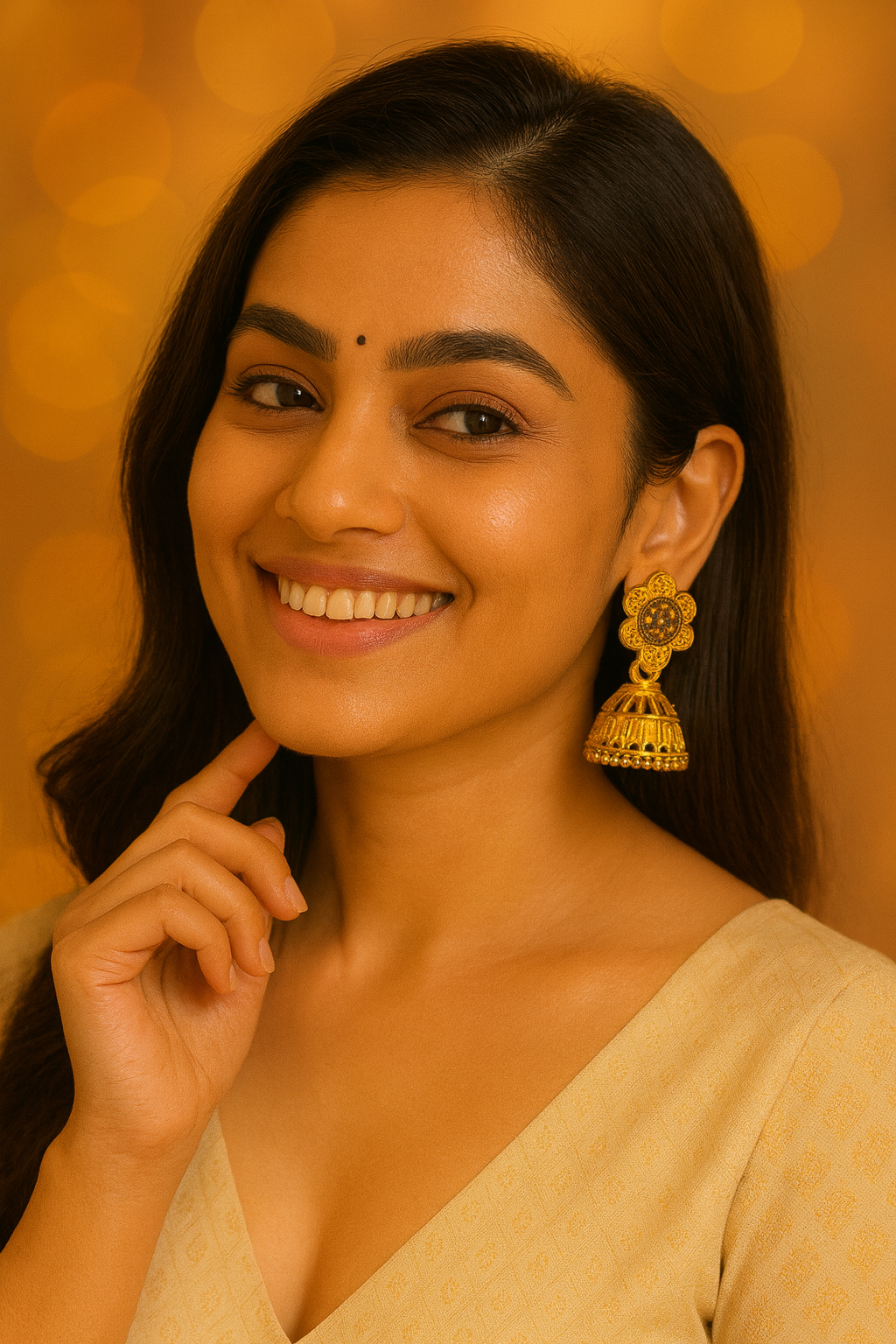 Floral Stud Golden Jhumka Earrings
