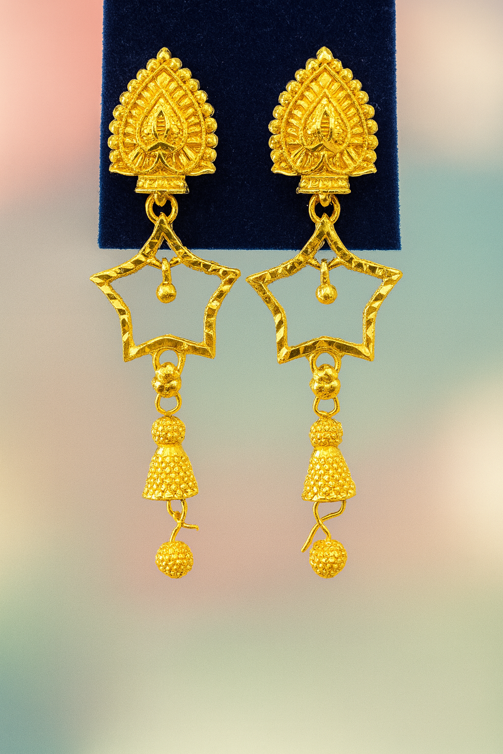 Star-Shaped Traditional Gold Dangler Earrings