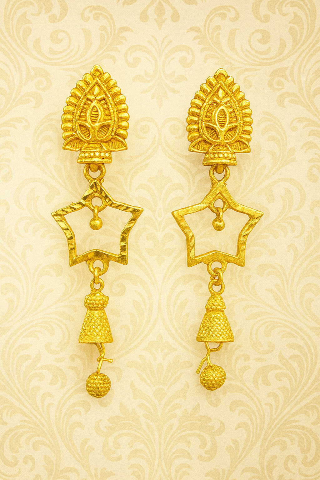 Star-Shaped Traditional Gold Dangler Earrings