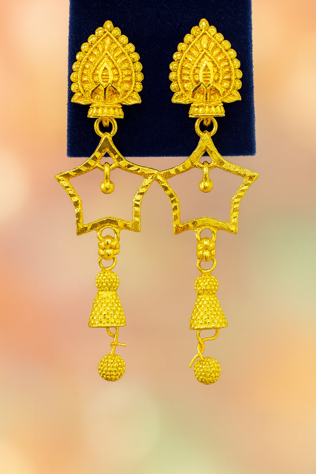 Star-Shaped Traditional Gold Dangler Earrings