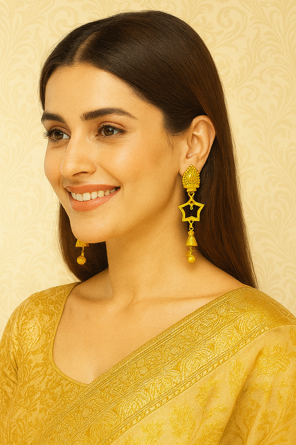 Star-Shaped Traditional Gold Dangler Earrings